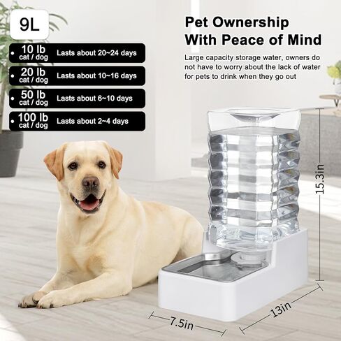 9L Upgraded Automatic Large Capacity Dog and Cat Water Dispenser with Stainless Steel Bowl,100% BPA-Free,Gravity Waterer,Suitable for Medium and Large-Sized Cats and Dogs (White, 9L+) in Saudi Arabia