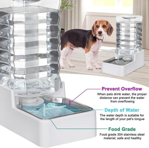 9L Upgraded Automatic Large Capacity Dog and Cat Water Dispenser with Stainless Steel Bowl,100% BPA-Free,Gravity Waterer,Suitable for Medium and Large-Sized Cats and Dogs (White, 9L+) in Saudi Arabia