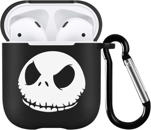 Compatible with AirPods 2nd & 1st Generation Case for Jack Skull Nightmare Christmas with Keychain Durable Silicone Cover Shock-Absorbing Scratch-Resistant Protective Case Cover, Black in Saudi Arabia