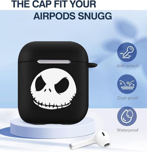 Compatible with AirPods 2nd & 1st Generation Case for Jack Skull Nightmare Christmas with Keychain Durable Silicone Cover Shock-Absorbing Scratch-Resistant Protective Case Cover, Black in Saudi Arabia
