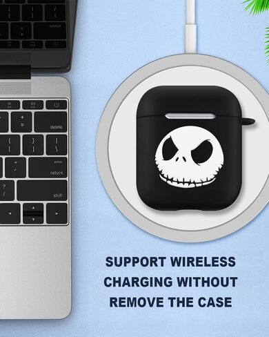 Compatible with AirPods 2nd & 1st Generation Case for Jack Skull Nightmare Christmas with Keychain Durable Silicone Cover Shock-Absorbing Scratch-Resistant Protective Case Cover, Black in Saudi Arabia