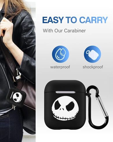 Compatible with AirPods 2nd & 1st Generation Case for Jack Skull Nightmare Christmas with Keychain Durable Silicone Cover Shock-Absorbing Scratch-Resistant Protective Case Cover, Black in Saudi Arabia