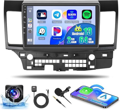 Car Stereo for Mitsubishi Lancer 2008-2017 with Wireless Carplay Android Auto, 2+64GB Android 13 10.1 Inch Touchscreen Car Radio with GPS Navi/WiFi/BT/FM RDS/SWC/EQ/Mirror Link+ AHD Backup Camera Mic in Saudi Arabia