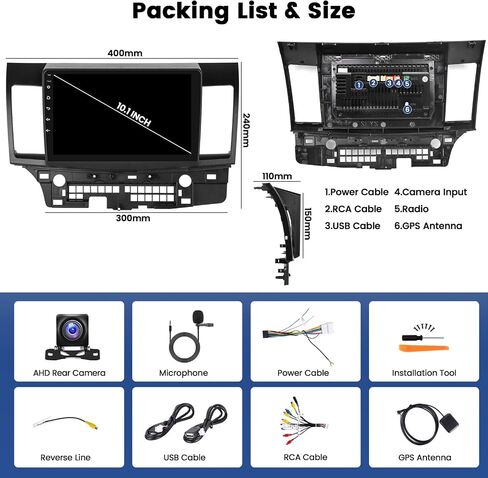 Car Stereo for Mitsubishi Lancer 2008-2017 with Wireless Carplay Android Auto, 2+64GB Android 13 10.1 Inch Touchscreen Car Radio with GPS Navi/WiFi/BT/FM RDS/SWC/EQ/Mirror Link+ AHD Backup Camera Mic in Saudi Arabia