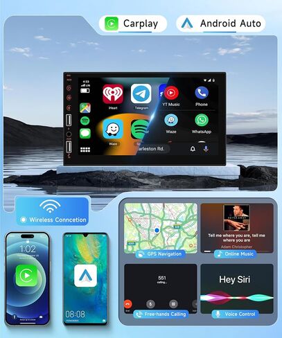 راديو ستيريو للسيارة بشاشة لمس واحدة Din، راديو Carplay Android Auto، شاشة لمس محمولة 7 بوصة، راديو السيارة مشغل الوسائط المتعددة مع وصلة مرآة بلوتوث FM EQ AUX وكاميرا احتياطية SWC USB in Saudi Arabia