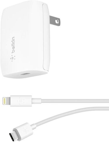 شاحن حائط Belkin USB-C بقدرة 18 وات مع كابل USB-C إلى Lightning بطول 4 أقدام (شاحن iPhone سريع لأجهزة iPhone 11، 11 Pro، 11 Pro Max، XS، XS Max، XR، X، 8، 8 Plus) شاحن iPhone، حائط iPhone شاحن in Kuwait