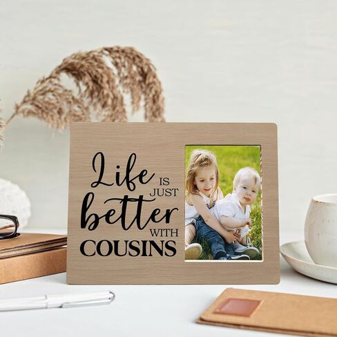 Cousins Picture Frame, Cousin Frame, Cousin Gifts for Women Men, Gifts for Cousins Female, Life is Just Better with Cousins Wood Photo Frame for 4x6 Photos, Cousins Gifts from Cousins in Saudi Arabia