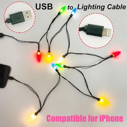 LED Christmas Lights Phone Charger Cable, 50-inch 10 LED Multicolor Lights Bulbs Charging Cable Cord Compatible for Phone 13 13pro 13promax/12 12pro 12promax/11 /X/XR/XS and More in Saudi Arabia