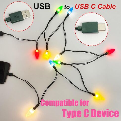 LED Christmas Lights Phone Charger Cable, 50-inch 10 LED Multicolor Lights Bulbs Charging Cable Cord Compatible for Phone 13 13pro 13promax/12 12pro 12promax/11 /X/XR/XS and More in Saudi Arabia