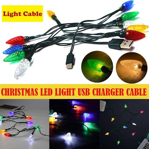 LED Christmas Lights Phone Charger Cable, 50-inch 10 LED Multicolor Lights Bulbs Charging Cable Cord Compatible for Phone 13 13pro 13promax/12 12pro 12promax/11 /X/XR/XS and More in Saudi Arabia