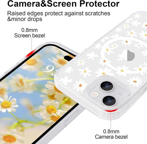 for iPhone 15 Case [Compatible with Magsafe], Cute Flower Girls Women Clear Case Silicone Shockproof Protective Cover with Pretty Floral Pattern Case for iPhone 15,White in Saudi Arabia