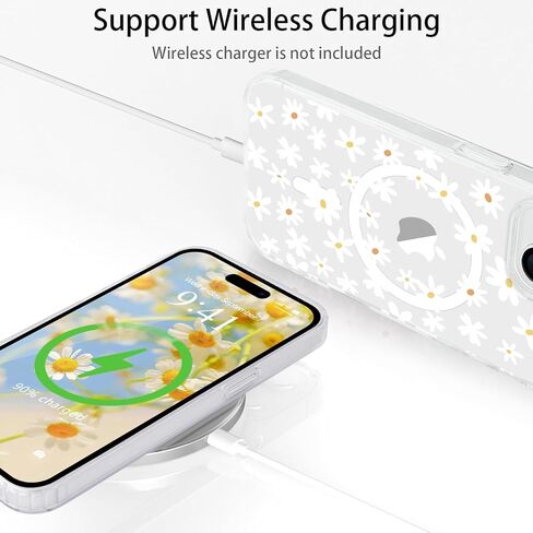 for iPhone 15 Case [Compatible with Magsafe], Cute Flower Girls Women Clear Case Silicone Shockproof Protective Cover with Pretty Floral Pattern Case for iPhone 15,White in Saudi Arabia