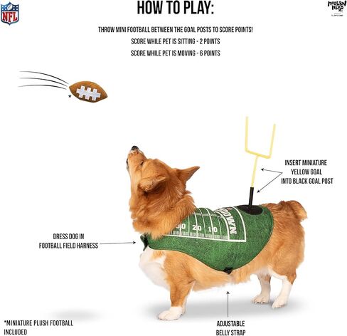 زي Touch Down Dog المرخص رسميًا من الدوري الوطني لكرة القدم الأمريكية من MODERN HERO يشتمل على قطعتين - بدلة مع عمود مرمى وكرة قدم ناعمة (كبير) in Kuwait