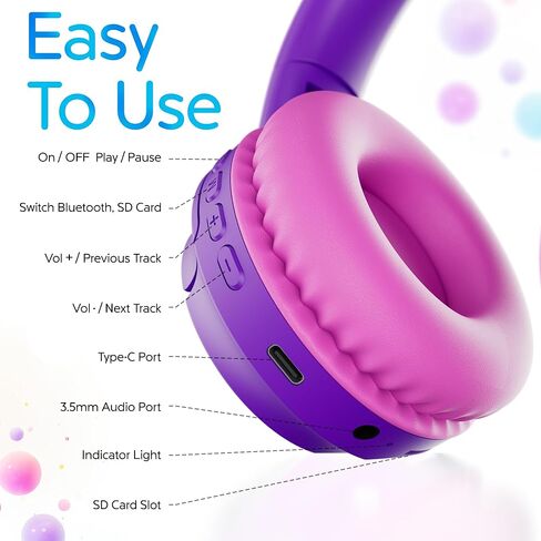 Contixo KB6 Kids Wireless Headphones with Microphone - Over-Ear Bluetooth Headphone Foldable for Kids - 85/95dB with Volume Limited - Toddler Headphones for Boys and Girls Blue in Kuwait