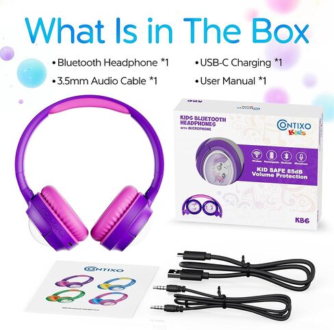 Contixo KB6 Kids Wireless Headphones with Microphone - Over-Ear Bluetooth Headphone Foldable for Kids - 85/95dB with Volume Limited - Toddler Headphones for Boys and Girls Blue in Kuwait