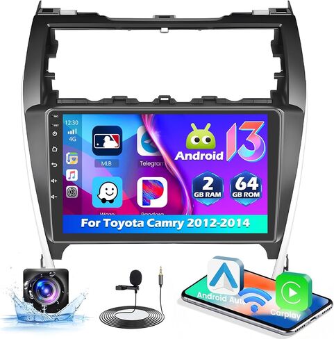 Car Stereo for Toyota Camry 2012 2013 2014 with Wireless Carplay Android Auto, 2+64G Android 13 10.1 Inch Touchscreen Car Radio with GPS Navi/WiFi/BT/FM RDS/SWC/EQ/Mirror Link+ AHD Backup Camera Mic in Saudi Arabia