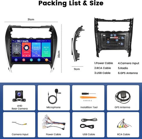 Car Stereo for Toyota Camry 2012 2013 2014 with Wireless Carplay Android Auto, 2+64G Android 13 10.1 Inch Touchscreen Car Radio with GPS Navi/WiFi/BT/FM RDS/SWC/EQ/Mirror Link+ AHD Backup Camera Mic in Saudi Arabia