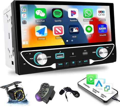ستيريو سيارة مزدوج الدين مع Carplay لاسلكي وAndroid Auto، شاشة لمس عالية الدقة 6.86 بوصة، جهاز استقبال صوت بلوتوث للسيارة مع كاميرا احتياطية، راديو FM/وصلة مرآة/EQ/USB/AUX-in/SWC، شحن من النوع C in Kuwait