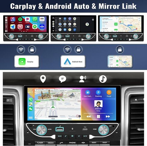 ستيريو سيارة مزدوج الدين مع Carplay لاسلكي وAndroid Auto، شاشة لمس عالية الدقة 6.86 بوصة، جهاز استقبال صوت بلوتوث للسيارة مع كاميرا احتياطية، راديو FM/وصلة مرآة/EQ/USB/AUX-in/SWC، شحن من النوع C in Kuwait