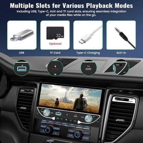 ستيريو سيارة مزدوج الدين مع Carplay لاسلكي وAndroid Auto، شاشة لمس عالية الدقة 6.86 بوصة، جهاز استقبال صوت بلوتوث للسيارة مع كاميرا احتياطية، راديو FM/وصلة مرآة/EQ/USB/AUX-in/SWC، شحن من النوع C in Kuwait