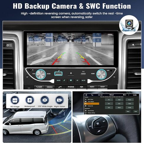 ستيريو سيارة مزدوج الدين مع Carplay لاسلكي وAndroid Auto، شاشة لمس عالية الدقة 6.86 بوصة، جهاز استقبال صوت بلوتوث للسيارة مع كاميرا احتياطية، راديو FM/وصلة مرآة/EQ/USB/AUX-in/SWC، شحن من النوع C in Kuwait