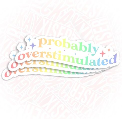 (3 Pcs) Probably Overstimulated Sticker, Funny Mental Health Sticker ADHD Retro Rainbow Sticker 3" Waterproof Vinyl Sticker for Laptop, Water Bottle, Tumbler, Accessory Gifts for Her Him 3 Inches in Saudi Arabia