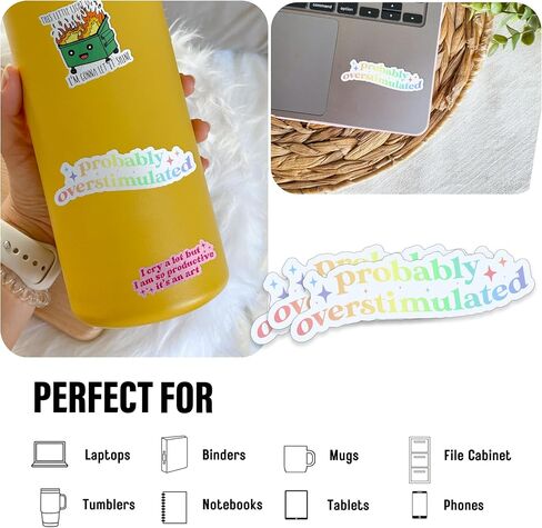 (3 Pcs) Probably Overstimulated Sticker, Funny Mental Health Sticker ADHD Retro Rainbow Sticker 3" Waterproof Vinyl Sticker for Laptop, Water Bottle, Tumbler, Accessory Gifts for Her Him 3 Inches in Saudi Arabia