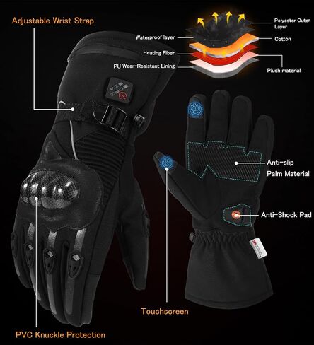 Heated Gloves,Heated Motorcycle Gloves for Men Women with 7.4V 3000mAh Rechargeable Batteries,Electric Gloves,Touchscreen Waterproof Windproof Non-Slip Heated Gloves for Skiing Cycling Fishing in Saudi Arabia