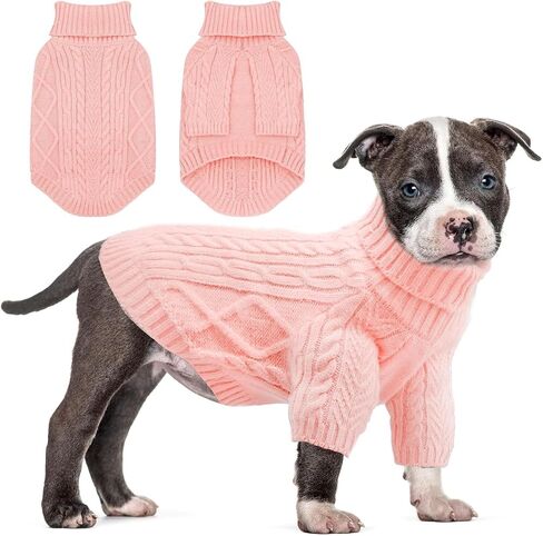 Dog Sweater for Small Dogs, Dog Christmas Sweater with Sleeves, Pullover Turtleneck Warm Soft Knitwear for Girl Boys Male Female Chihuahua, Bulldog, Dachshund, Pug, Yorkie (Pink, Medium) in Saudi Arabia
