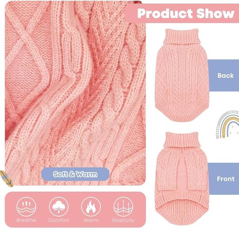 Dog Sweater for Small Dogs, Dog Christmas Sweater with Sleeves, Pullover Turtleneck Warm Soft Knitwear for Girl Boys Male Female Chihuahua, Bulldog, Dachshund, Pug, Yorkie (Pink, Medium) in Saudi Arabia