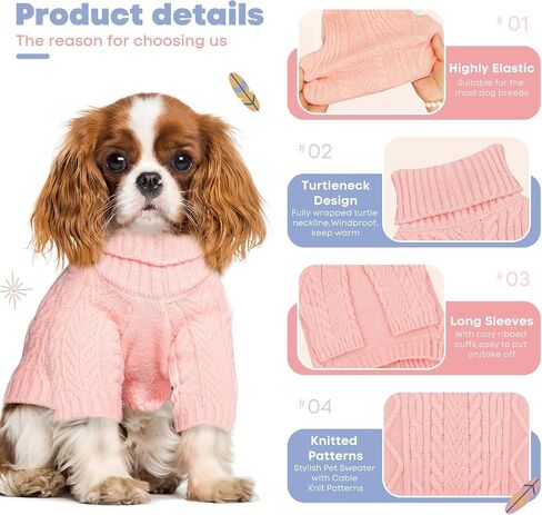 Dog Sweater for Small Dogs, Dog Christmas Sweater with Sleeves, Pullover Turtleneck Warm Soft Knitwear for Girl Boys Male Female Chihuahua, Bulldog, Dachshund, Pug, Yorkie (Pink, Medium) in Saudi Arabia
