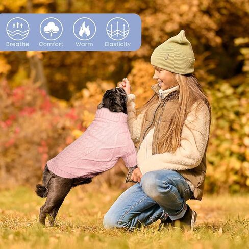 Dog Sweater for Small Dogs, Dog Christmas Sweater with Sleeves, Pullover Turtleneck Warm Soft Knitwear for Girl Boys Male Female Chihuahua, Bulldog, Dachshund, Pug, Yorkie (Pink, Medium) in Saudi Arabia