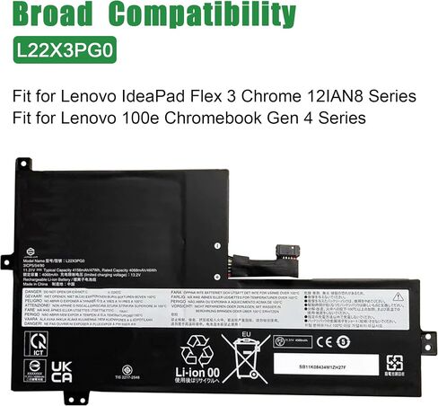 استبدال بطارية الكمبيوتر المحمول L22X3PG0 لجهاز Lenovo IdeaPad Flex 3 Chrome 12IAN8 100e Chromebook Gen 4 Series SB11K08434 5B11K08435 L22M3PG0 SB11K08429 L22B3PG0 L22C3PG0 L22D3PG0 11.31V 47Wh in Saudi Arabia