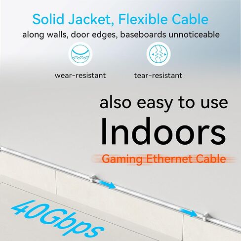 Sokqovt Cat 8 Ethernet Cable Slim 100ft Outdoor&Indoor, Pure Copper Cat8 Internet Cable for Waterproof & Direct Burial, Flexible Cat8 Ethernet Cable 40G 2000MHZ, Cat 8 Network Cable for Indoor White in Saudi Arabia