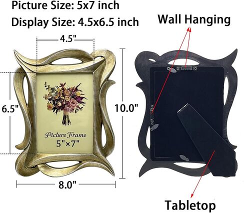 Vintage Picture Frame 5x7 Inch, 5 by 7 Antique Picture Frames with Glass Front, Unique Ornate Photo Frame, Tabletop & Wall Hanging, Photo Gallery, Light Gold in Saudi Arabia