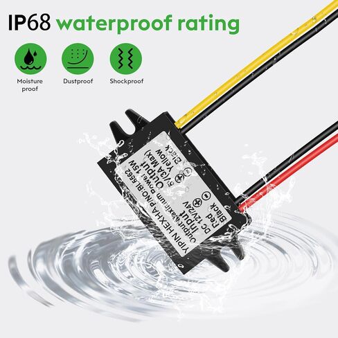 DC 12V 24V إلى 5V DC محول جهد إمداد الطاقة للسيارات، مقاوم للماء DC 8V-32V يتنحى إلى DC 5V 3A 15W منظم الجهد وحدة طاقة باك المتوافقة مع فولت شاحنة السيارة in Kuwait