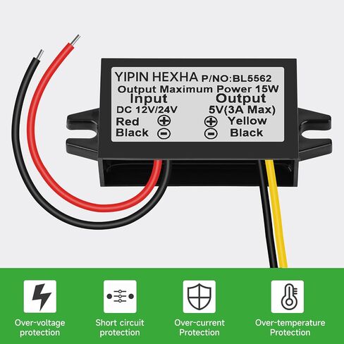 DC 12V 24V إلى 5V DC محول جهد إمداد الطاقة للسيارات، مقاوم للماء DC 8V-32V يتنحى إلى DC 5V 3A 15W منظم الجهد وحدة طاقة باك المتوافقة مع فولت شاحنة السيارة in Kuwait