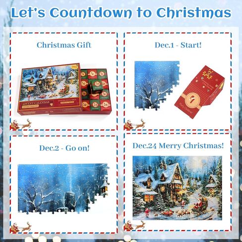 Homlouue Puzzle Advent Calendar 2024, 1008 Piece Jigsaw Puzzle Advent Calendar for Adult Kids, 24 Days Christmas Vacation Advent Calendar 2024, Christmas Shops Puzzle Christmas Countdown Calendar Game in Saudi Arabia
