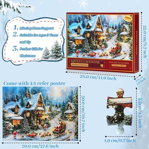 Homlouue Puzzle Advent Calendar 2024, 1008 Piece Jigsaw Puzzle Advent Calendar for Adult Kids, 24 Days Christmas Vacation Advent Calendar 2024, Christmas Shops Puzzle Christmas Countdown Calendar Game in Saudi Arabia