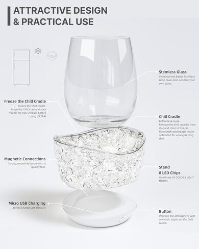 Wine Chiller for Glass Stemless Wine Glass Chiller Keeps Your Glasses of Vino Cold 10 Color Light Modes Separable Wine Essentials Accessories (ORANGE) in Saudi Arabia
