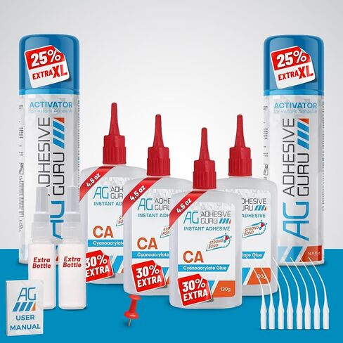 Adhesive Guru CA Glue with Activator Woodworking (4 x 4.5 oz - 4 x 16.9 fl oz) Ca Glue for Woodworking, Cyanoacrylate Glue and Activator (4 Pack) in Kuwait