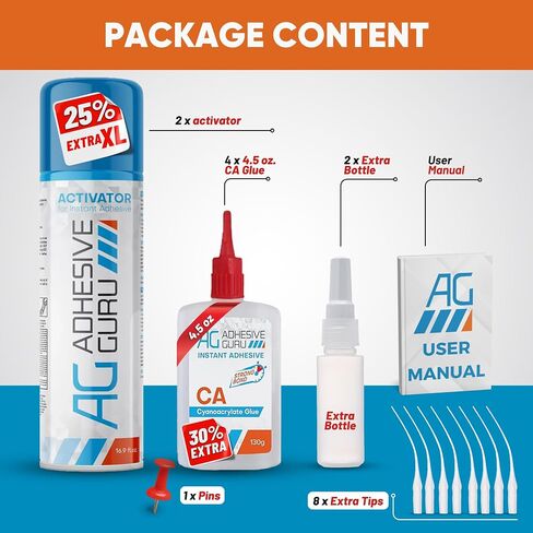 Adhesive Guru CA Glue with Activator Woodworking (4 x 4.5 oz - 4 x 16.9 fl oz) Ca Glue for Woodworking, Cyanoacrylate Glue and Activator (4 Pack) in Kuwait
