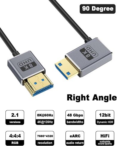 Duttek 8K HDMI to Mini HDMI Cable, 48Gbps Mini HDMI 2.1 Cord, Ultra Thin Left Angle Mini HDMI to HDMI Male Cable, Support High Speed 8K@60Hz, 4K@240Hz for Camera, Camcorder 4FT/1.2M in Kuwait