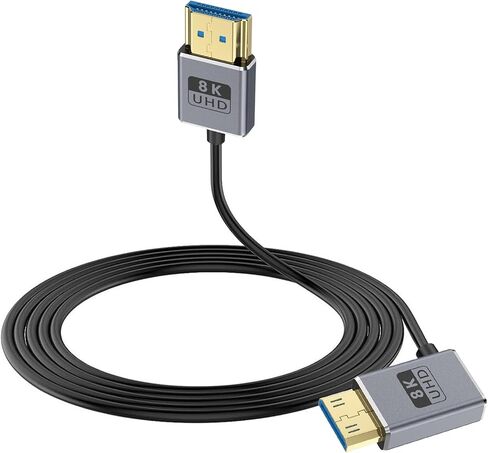 Duttek 8K HDMI to Mini HDMI Cable, 48Gbps Mini HDMI 2.1 Cord, Ultra Thin Left Angle Mini HDMI to HDMI Male Cable, Support High Speed 8K@60Hz, 4K@240Hz for Camera, Camcorder 4FT/1.2M in Kuwait