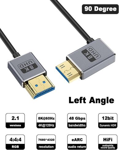 Duttek 8K HDMI to Mini HDMI Cable, 48Gbps Mini HDMI 2.1 Cord, Ultra Thin Left Angle Mini HDMI to HDMI Male Cable, Support High Speed 8K@60Hz, 4K@240Hz for Camera, Camcorder 4FT/1.2M in Kuwait