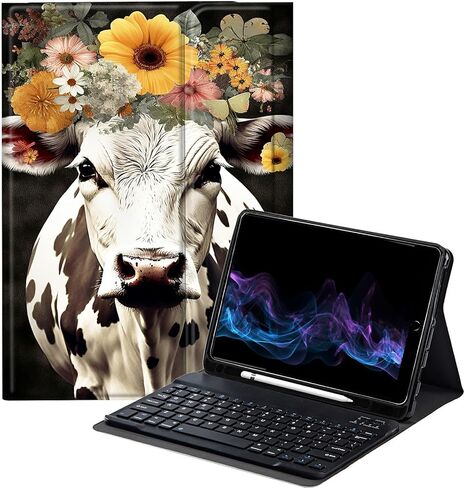 حافظة لوحة مفاتيح على شكل زهرة البقرة لجهاز iPad الجيل العاشر مقاس 10.9 بوصة 2022، غطاء حماية رفيع مع لوحة مفاتيح بلوتوث لاسلكية قابلة للفصل in Saudi Arabia
