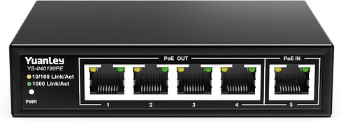 YuanLey 5 Port PoE Extender Gigabit مع 4 PoE Out، IEEE 802.3af/at/bt Mini 5 Channel PoE Repeater 1000Mbps، غلاف معدني، حماية من البرق 6KV، سطح المكتب، مفتاح POE للعبور، التوصيل والتشغيل in Saudi Arabia