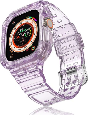 Clear Case with Band Compatible with Apple Watch Ultra 2/Apple Watch Ultra 49mm TPU Rugged Bumper Case for Shockproof Waterproof Transparent Watchband for Apple Watch Ultra 2/Ultra 49mm in Saudi Arabia