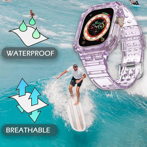 Clear Case with Band Compatible with Apple Watch Ultra 2/Apple Watch Ultra 49mm TPU Rugged Bumper Case for Shockproof Waterproof Transparent Watchband for Apple Watch Ultra 2/Ultra 49mm in Saudi Arabia