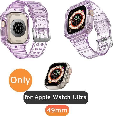 Clear Case with Band Compatible with Apple Watch Ultra 2/Apple Watch Ultra 49mm TPU Rugged Bumper Case for Shockproof Waterproof Transparent Watchband for Apple Watch Ultra 2/Ultra 49mm in Saudi Arabia